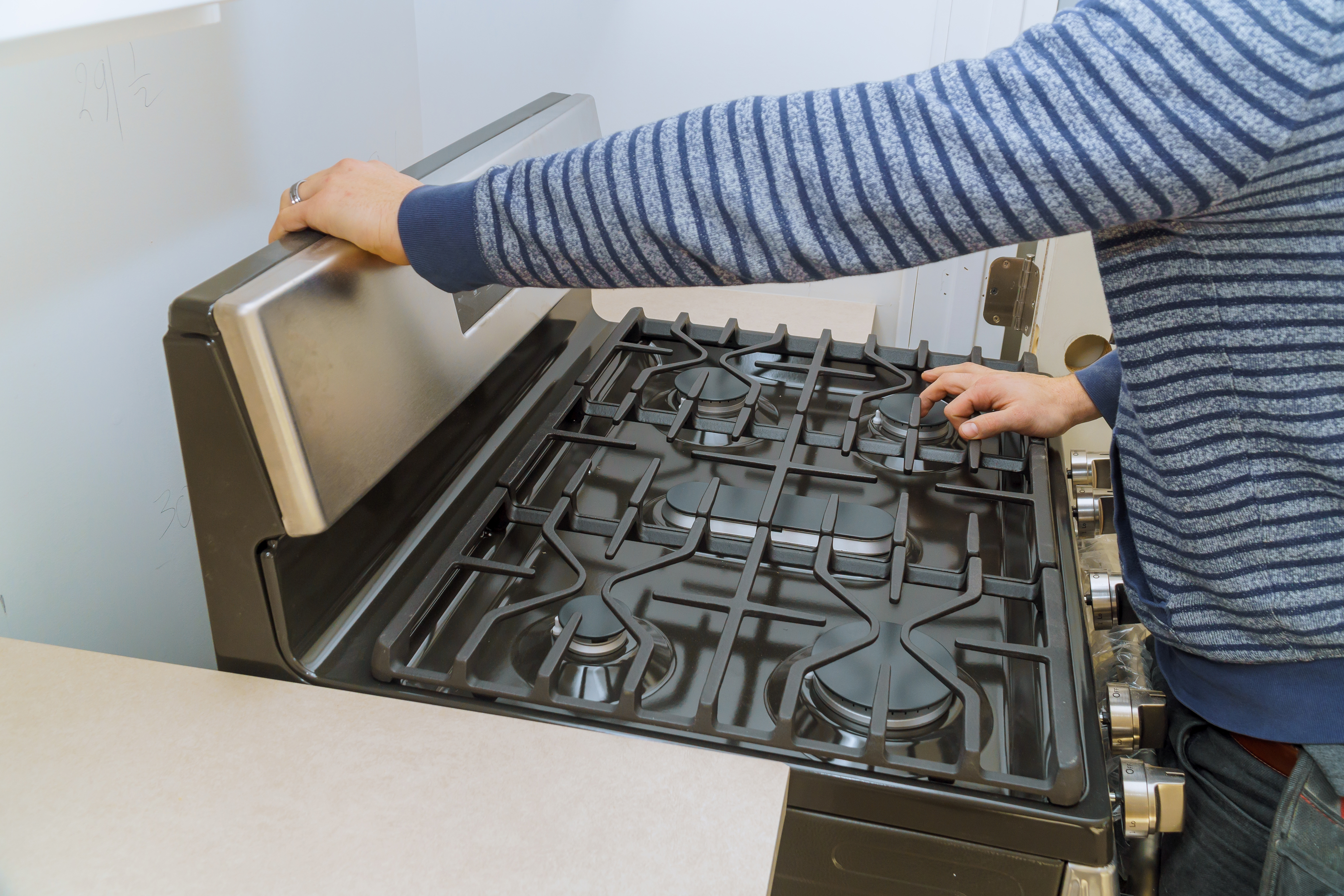 Modern interior in gas appliance cooker installation worktop the new house